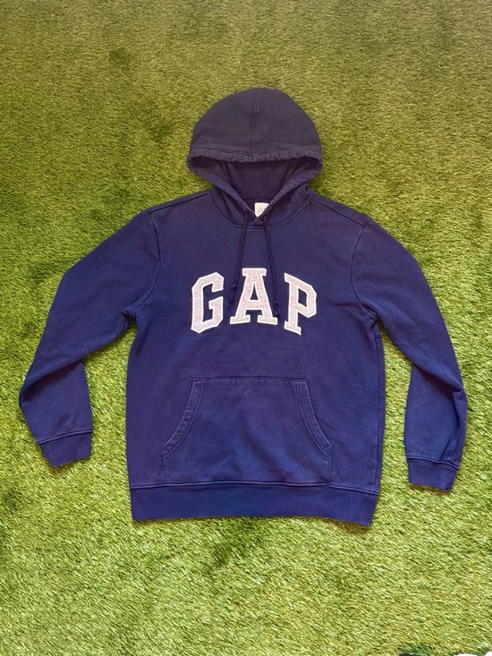 GAP Tops - GAP Navy Blue Arch Logo Pullover Hoodie Sweatshirt Small